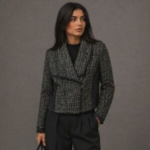 VTG Cache Gray Tweed Wool Blend Biker Jacket Sz10 Asymmetrical Zip Moto Blazer